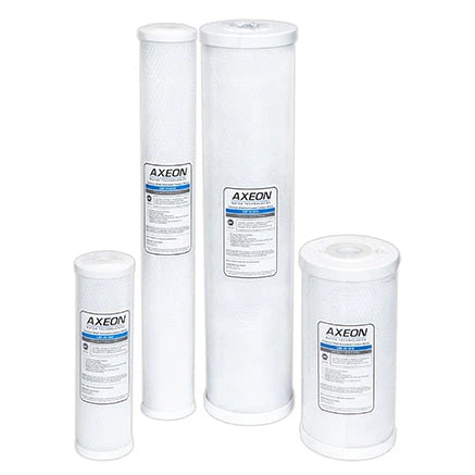 Assorted AXEON filter cartridges in various sizes for water filtration systems