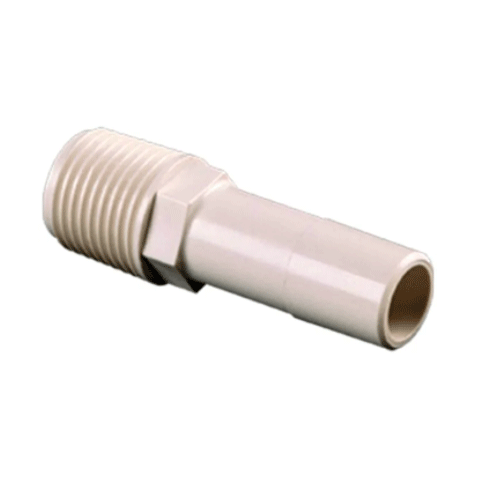 SeaTech 5/8" Stem X 1/2" MNPT - white plastic fitting with larger smooth stem and smaller male threaded end for connecting tubing to threaded ports in marine or RV plumbing systems