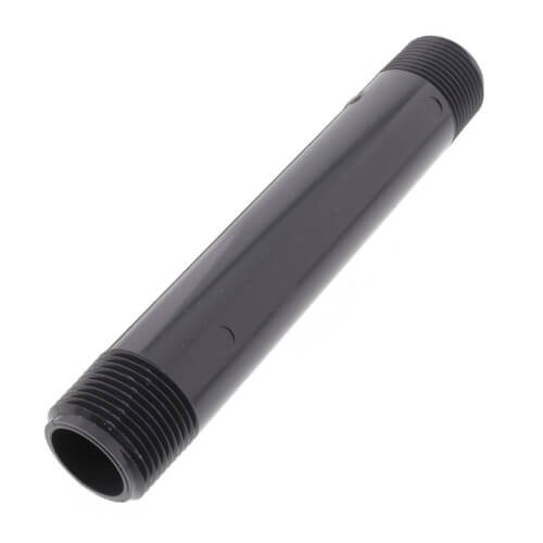 Spears PVC Nipple, Schedule 80, 3/4" X 6" MNPT - dark gray elongated cylindrical fitting with external threads on both ends for connecting 3/4-inch male threaded pipes in high-pressure plumbing applications