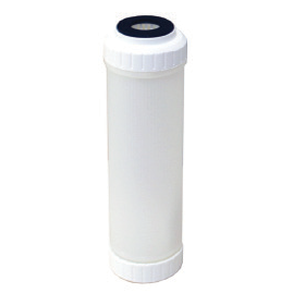 AXEON RCF-25-10 Refillable Cartridge 2.5" x 10" with semi-clear cylindrical housing, white end caps, and visible filter media for customizable water filtration in residential or light commercial applications