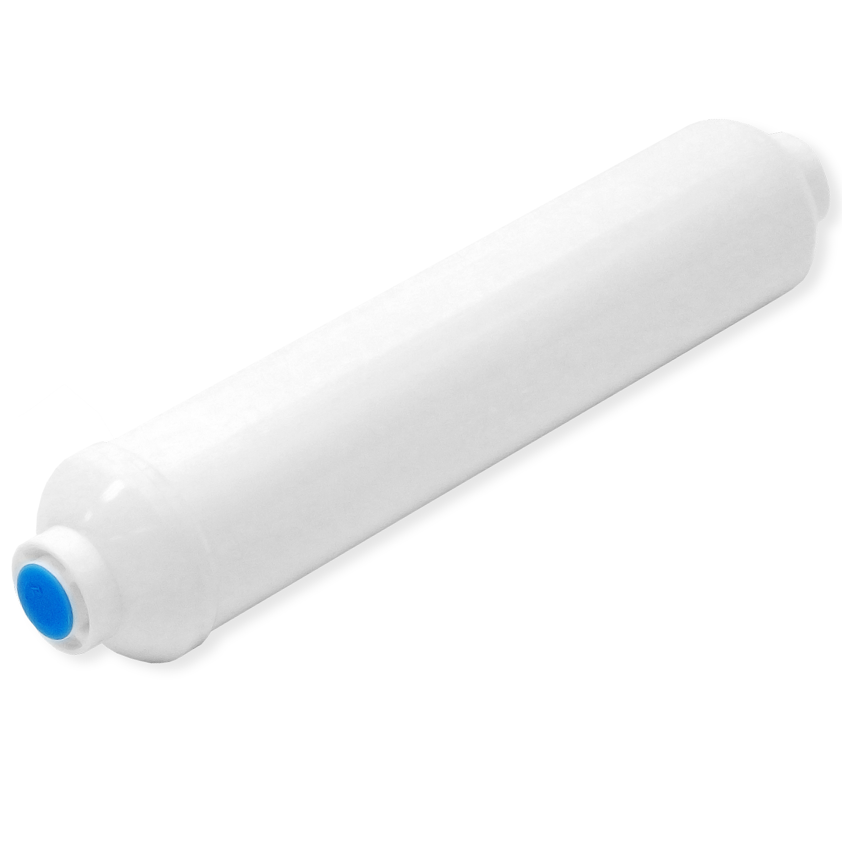 White cylindrical AXEON Solo I inline remineralization cartridge with blue end cap for water treatment systems