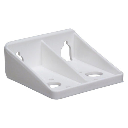 AXEON Plastic Bracket Single 2.5" White - L-shaped white plastic mounting bracket with multiple screw holes for securing 2.5-inch water filter housings