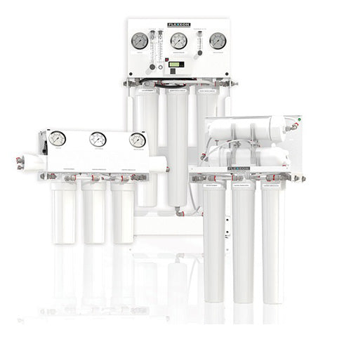 Industrial reverse osmosis system with multiple filters and control panel
