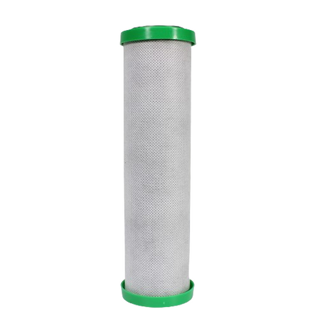 AXEON Catalytic Carbon Block filter cartridge with white cylindrical body and green end caps for advanced contaminant removal