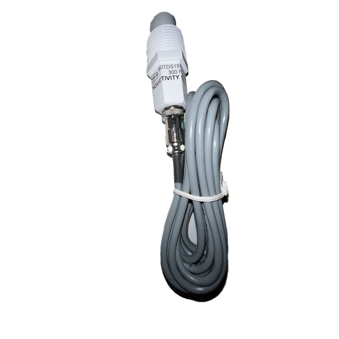 AXEON S-150 TDS Probe with 10-foot cable, featuring a white cylindrical sensor head and gray cable for accurate total dissolved solids measurement in water treatment systems