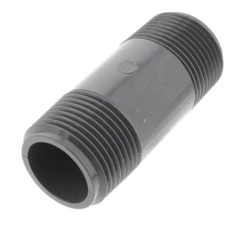 Spears 1" MNPT X 3" Toe PVC Schedule 80 Threaded Nipple - dark gray cylindrical fitting with external threads on both ends for connecting 1-inch male threaded pipes in high-pressure systems