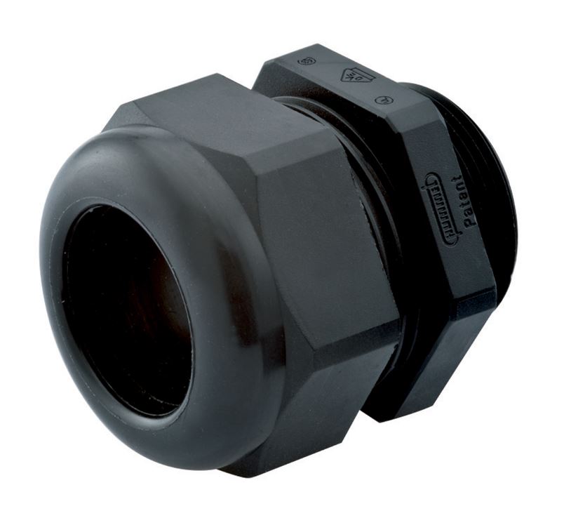Sealcon Watertight Male Connector, 6-12mm cable gland with 1/2" MNPT thread, featuring a black plastic body and hexagonal nut for secure, waterproof cable entry in electrical enclosure