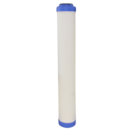 AXEON ACC-25-20 Activated Carbon Cartridge with long white cylindrical body and blue end caps for high-purity water