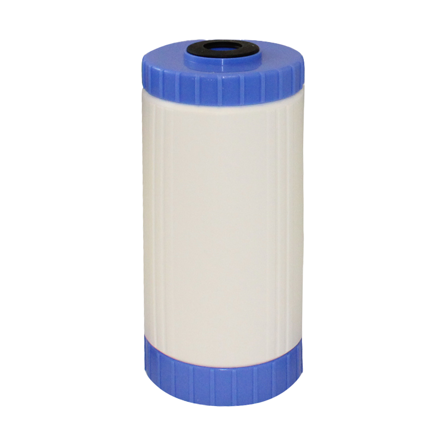 AXEON KDF55/GAC Cartridge 4.5" x 10" with white cylindrical body and blue end caps for advanced water treatment