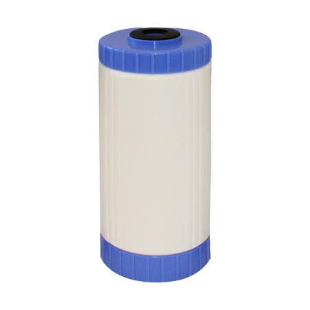 AXEON MBR-45-10 DI Mixed Bed Cartridge  4.5" x 10" with white cylindrical body and blue end caps for advanced water treatment