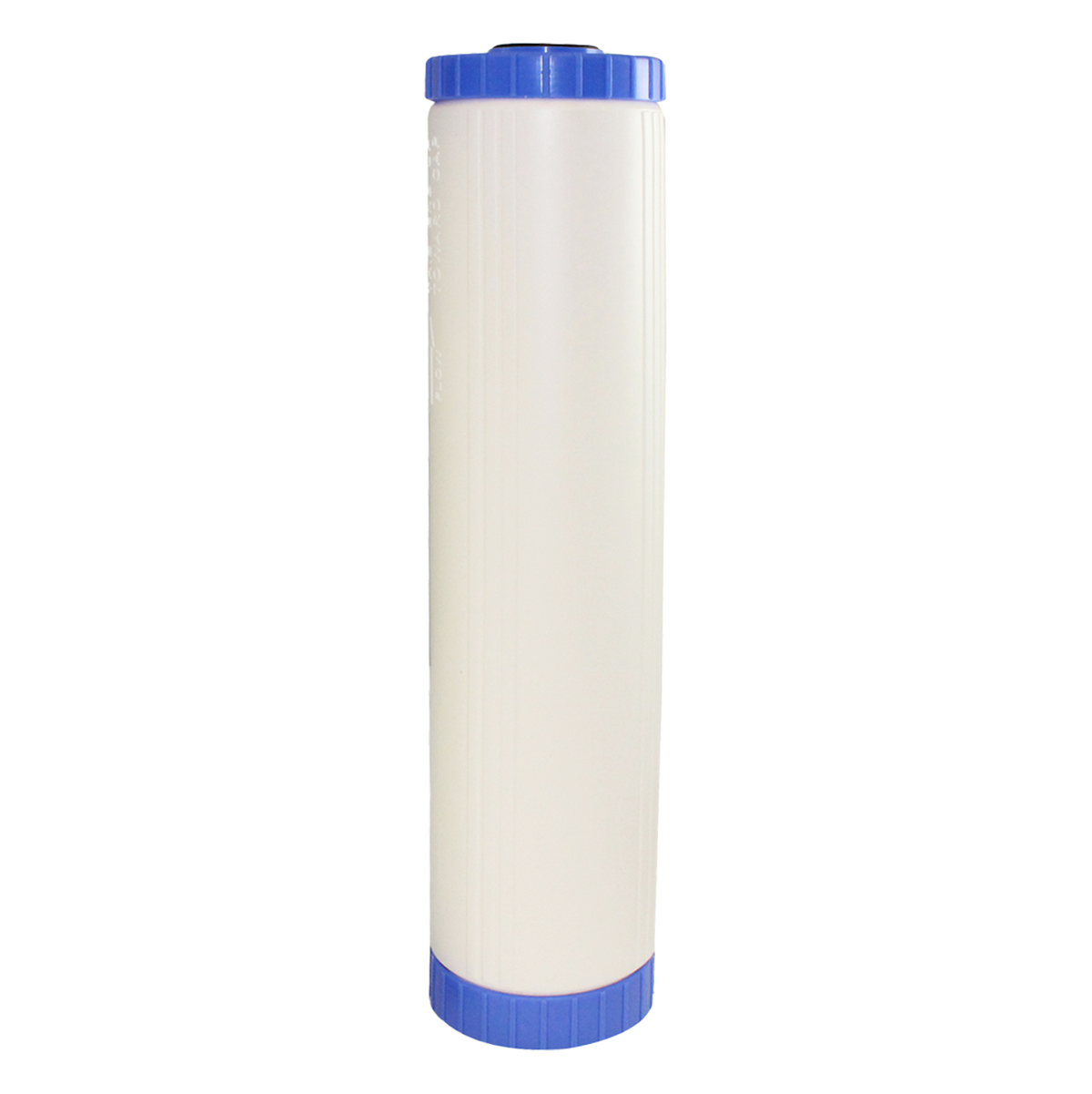 AXEON MBR-45-20 DI Mixed Bed Cartridge with long white cylindrical body and blue end caps for high-capacity, high-purity water