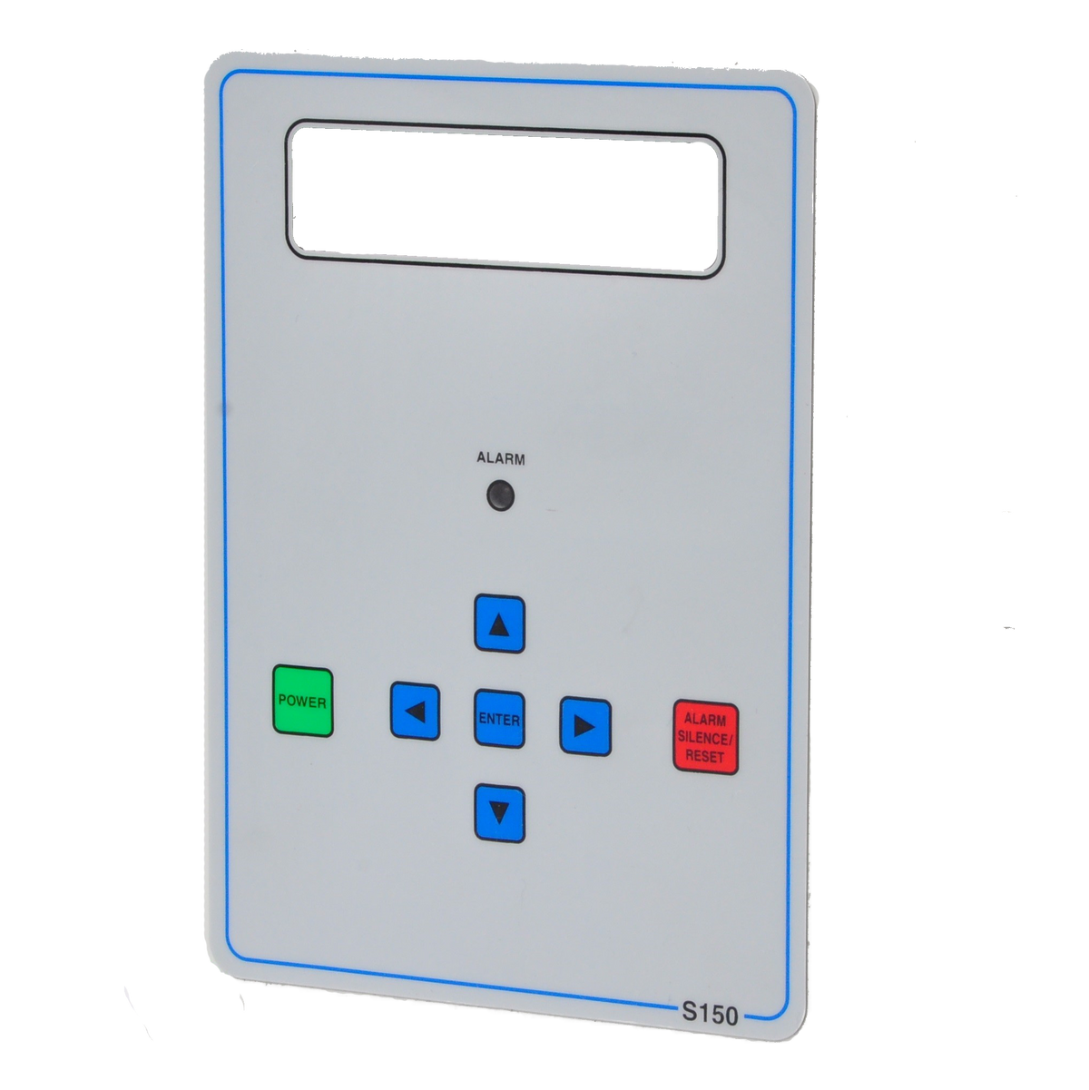 S-150 Computer Controller Overlay with digital display window, alarm indicator, and color-coded control buttons for intuitive operation of water treatment systems