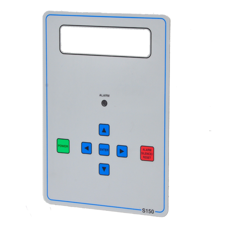 S-150 Computer Controller Overlay with digital display window, alarm indicator, and color-coded control buttons for intuitive operation of water treatment systems