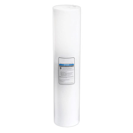 AXEON SDF-45-2005 Polypropylene Sediment Depth Filter Cartridge 4.5" x 20" 5 Micron with long white cylindrical body and blue end caps for high-capacity, fine particulate removal in commercial and industrial water filtration systems