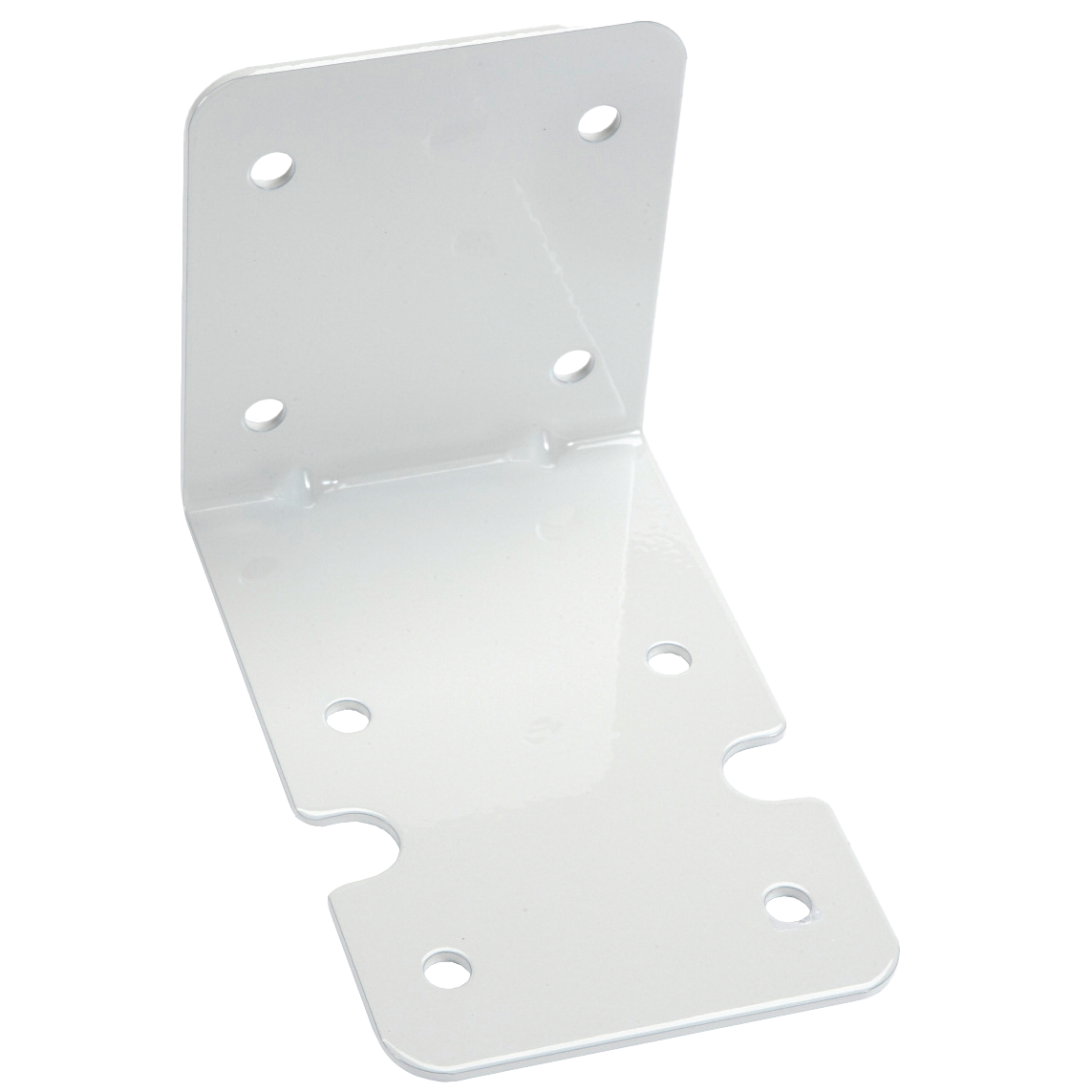 AXEON Steel Bracket Single 2.5" White - White powder-coated steel mounting bracket with angled design and multiple mounting holes for 2.5-inch water filter housings