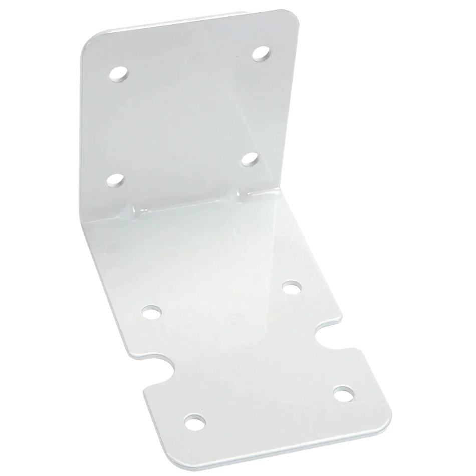 AXEON Steel Bracket Single 4.5" White - White powder-coated steel mounting bracket with angled design and multiple mounting holes for 2.5-inch water filter housings