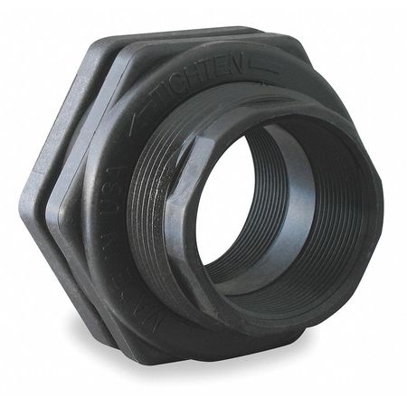 Bulkhead Fitting Kit 1" FNPT - black plastic threaded fitting with hexagonal nut for creating watertight connections through walls or tanks in plumbing systems