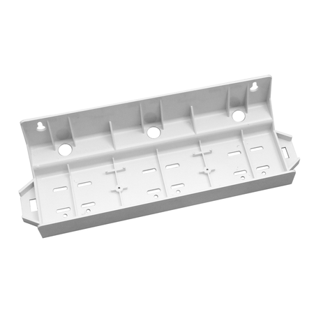 AXEON Plastic Bracket Triple 2.5" White - White plastic mounting bracket with three sections and multiple holes, designed to hold three 2.5-inch water filter housings in a row