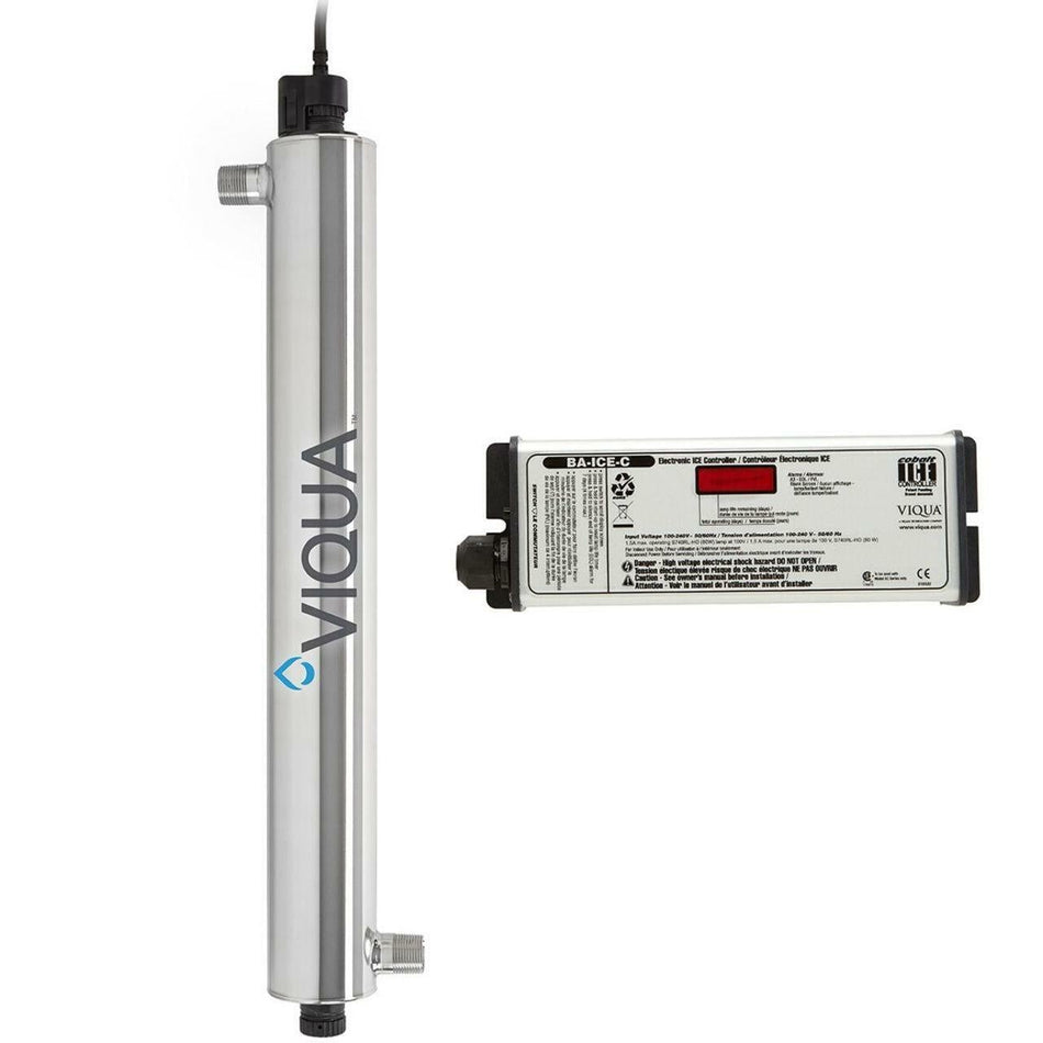 Viqua VP-600 UV System 30 GPM 230V 50/60Hz with stainless steel chamber, digital controller, and 1" MNPT connections for high-capacity water disinfection in commercial applications
