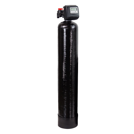 AXEON Meter GACC Catalytic Carbon 3072 Backwashing System 110v with black cylindrical tank, digital control valve, and red bypass valve for advanced water filtration