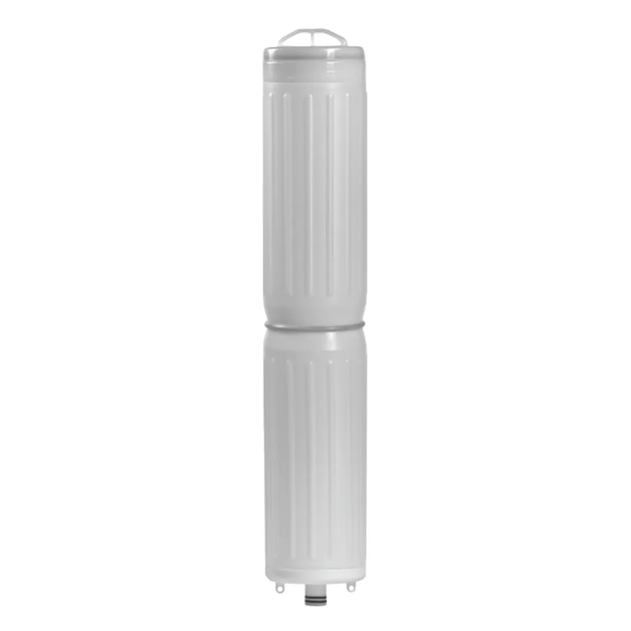 AXEON FST Mixed Bed DICartridge with white cylindrical body, gray end caps, and transparent top cap for advanced contaminant removal