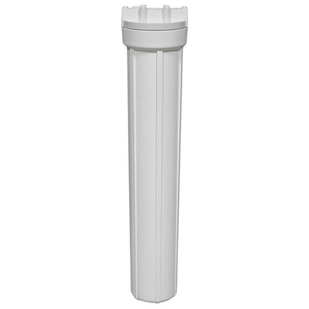 Pentair Filter Housing 2.5" x 20" with tall white cylindrical body, single O-ring, and 3/8" FNPT connections for versatile, high-capacity